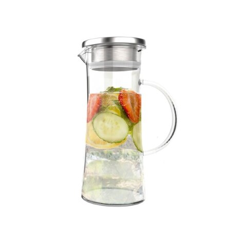 Hastings Home Glass Pitcher, 50-ounce Carafe with Stainless Steel Filter Lid with Heat Resistant to 300F 599385TGQ
